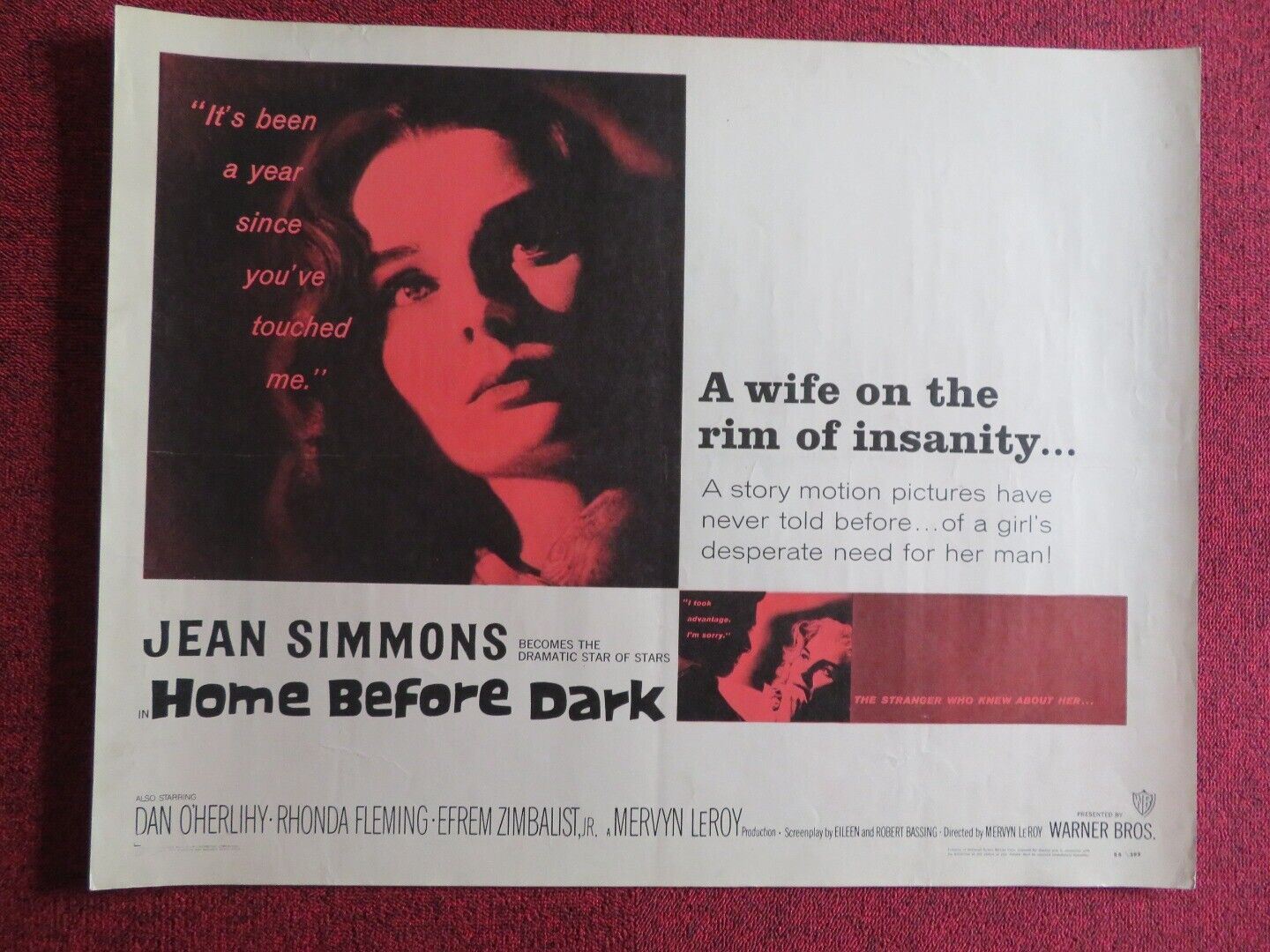 HOME BEFORE DARK US HALF SHEET (22"x 28")  POSTER JEAN SIMMONS 1958