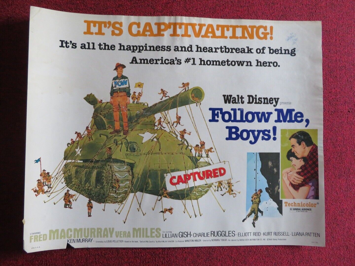 FOLLOW ME, BOYS!  US HALF SHEET (22"x 28")  POSTER DISNEY VERA MILES  1976