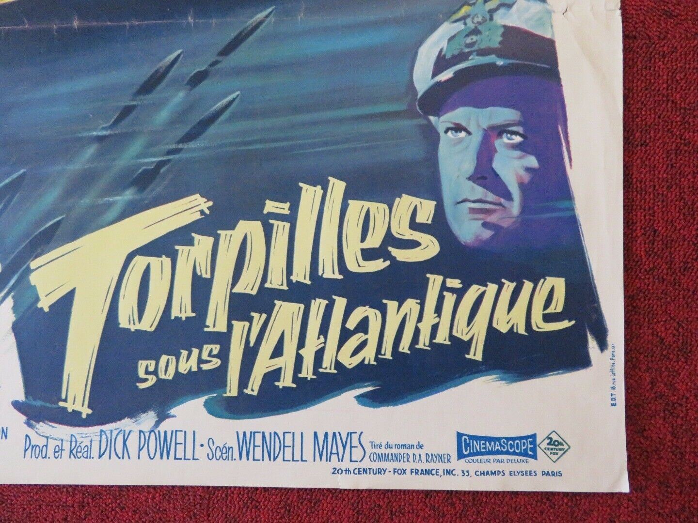 TORPILLES SOUS L'ATLANTIQUE / THE ENEMY BELOW FRENCH ROLLED (22"x18") POSTER