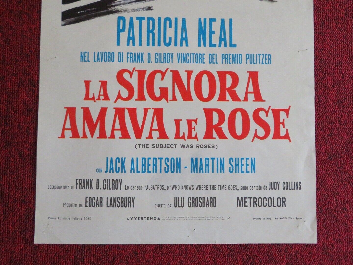 THE SUBJECT WAS ROSES  ITALIAN LOCANDINA (27.5"x13") POSTER 1969