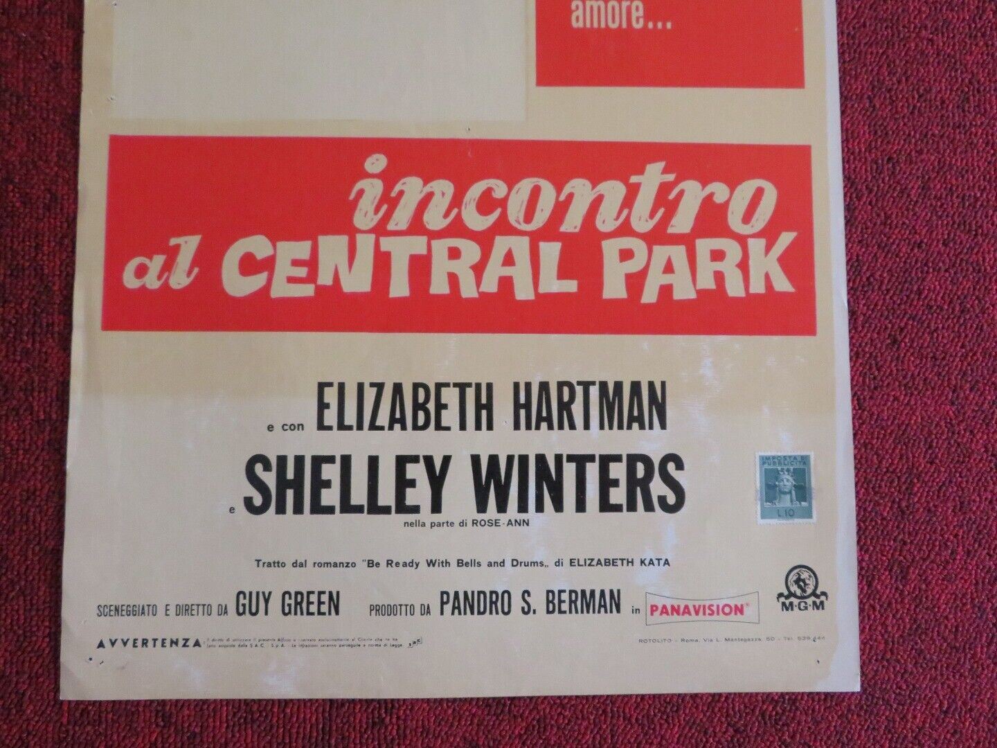 INCONTRO AL CENTRAL PARK  ITALIAN LOCANDINA (27.5"x13") POSTER S POITIER 1965