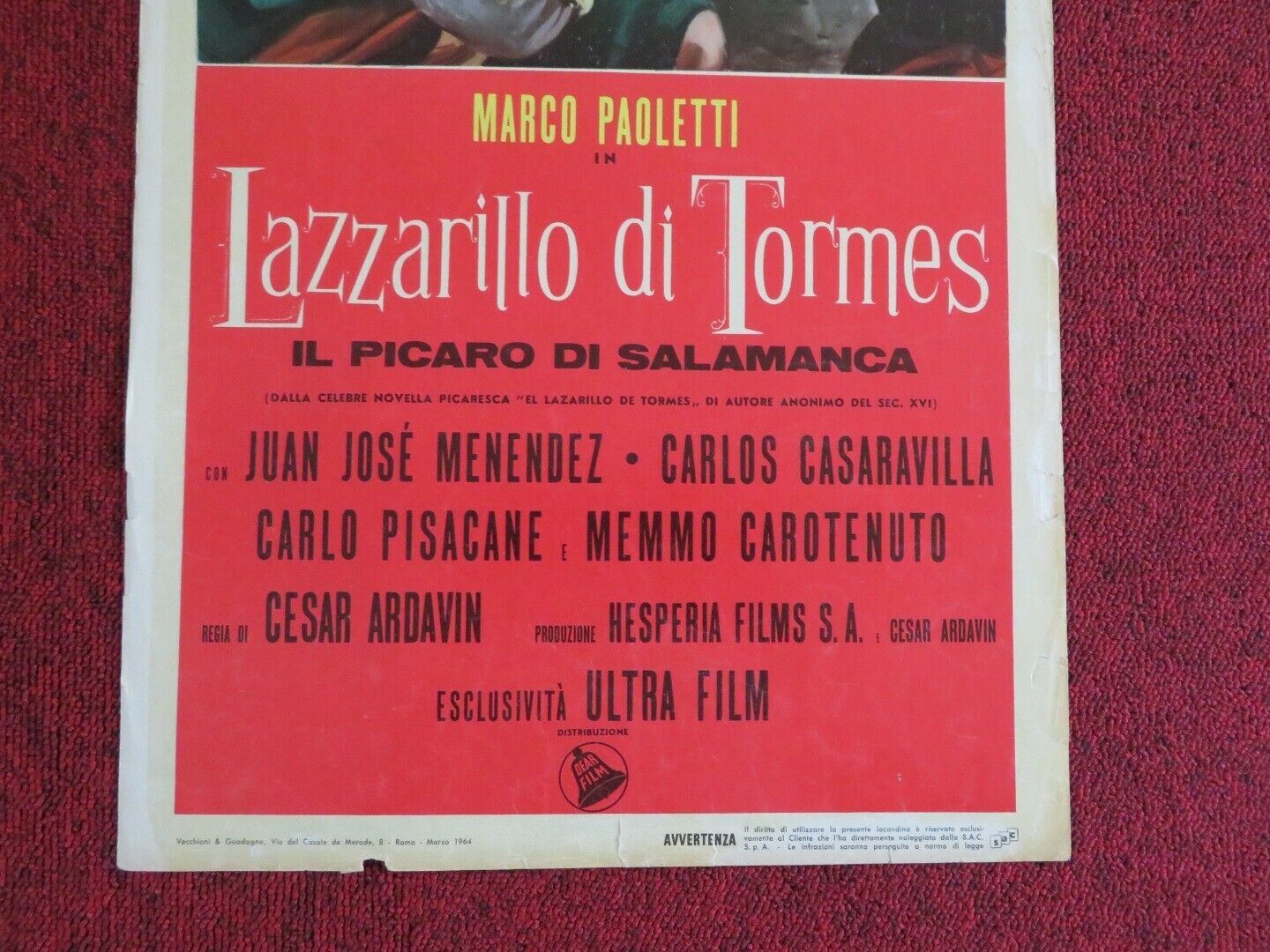 LAZZARILLO DI TORMES  ITALIAN LOCANDINA (27.5"x13.5")  POSTER 1964