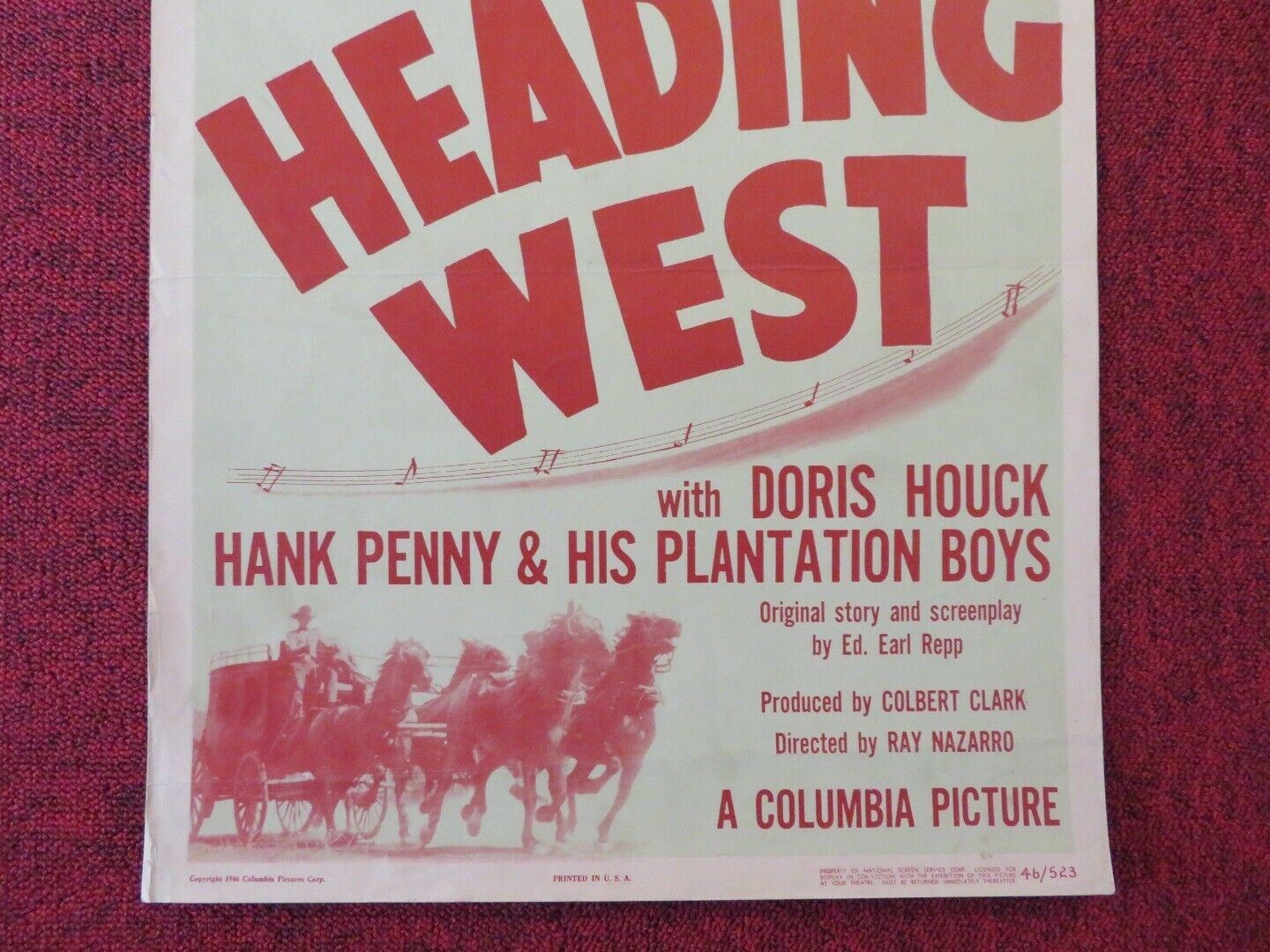 HEADING WEST US INSERT (14"x 36") POSTER CHARLES STARRETT DORIS HOUCK  1946