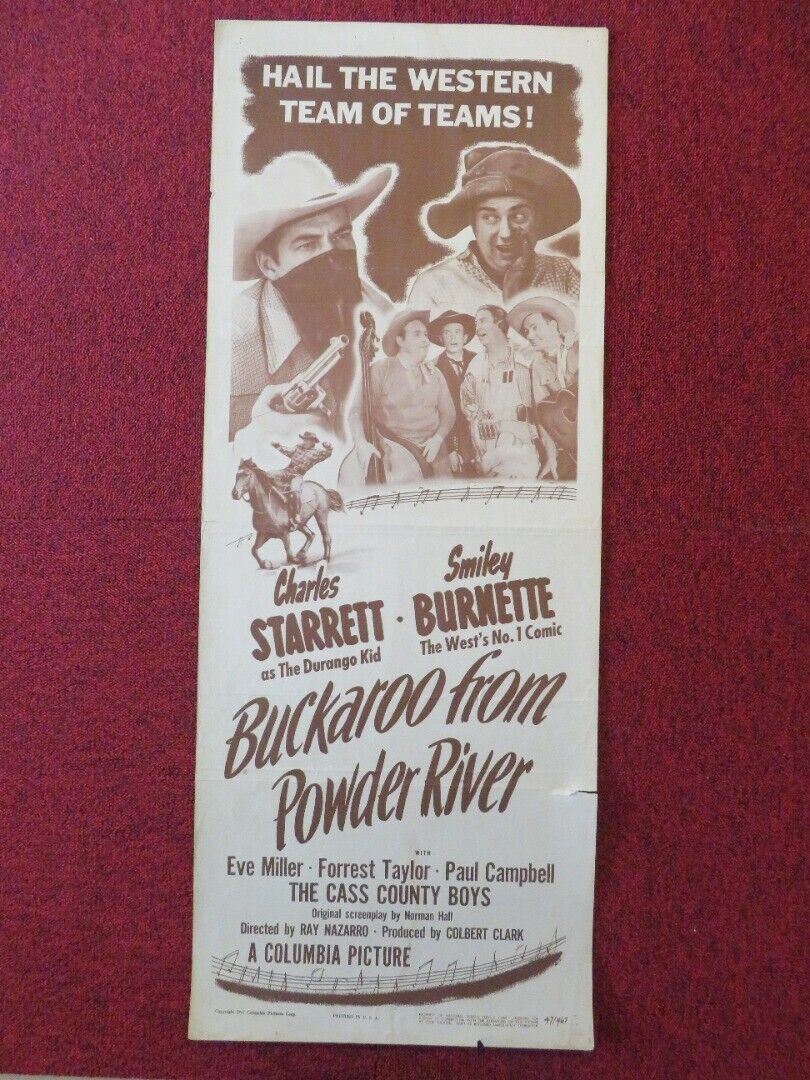 BUCKAROO FROM POWDER RIVER US INSERT (14"x 36") POSTER EVE MILLER 1947