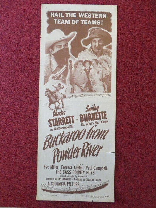 BUCKAROO FROM POWDER RIVER US INSERT (14"x 36") POSTER EVE MILLER 1947