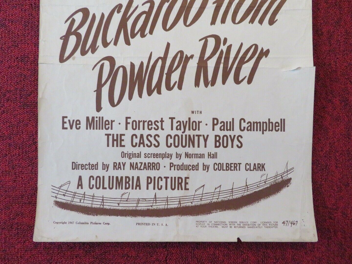 BUCKAROO FROM POWDER RIVER US INSERT (14"x 36") POSTER EVE MILLER 1947