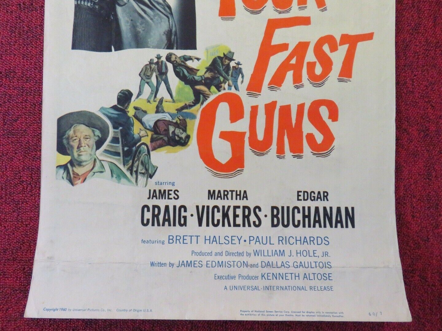 FOUR FAST GUNS US INSERT (14"x 36") POSTER JAMES CRAIG MARTHA VICKERS 1960