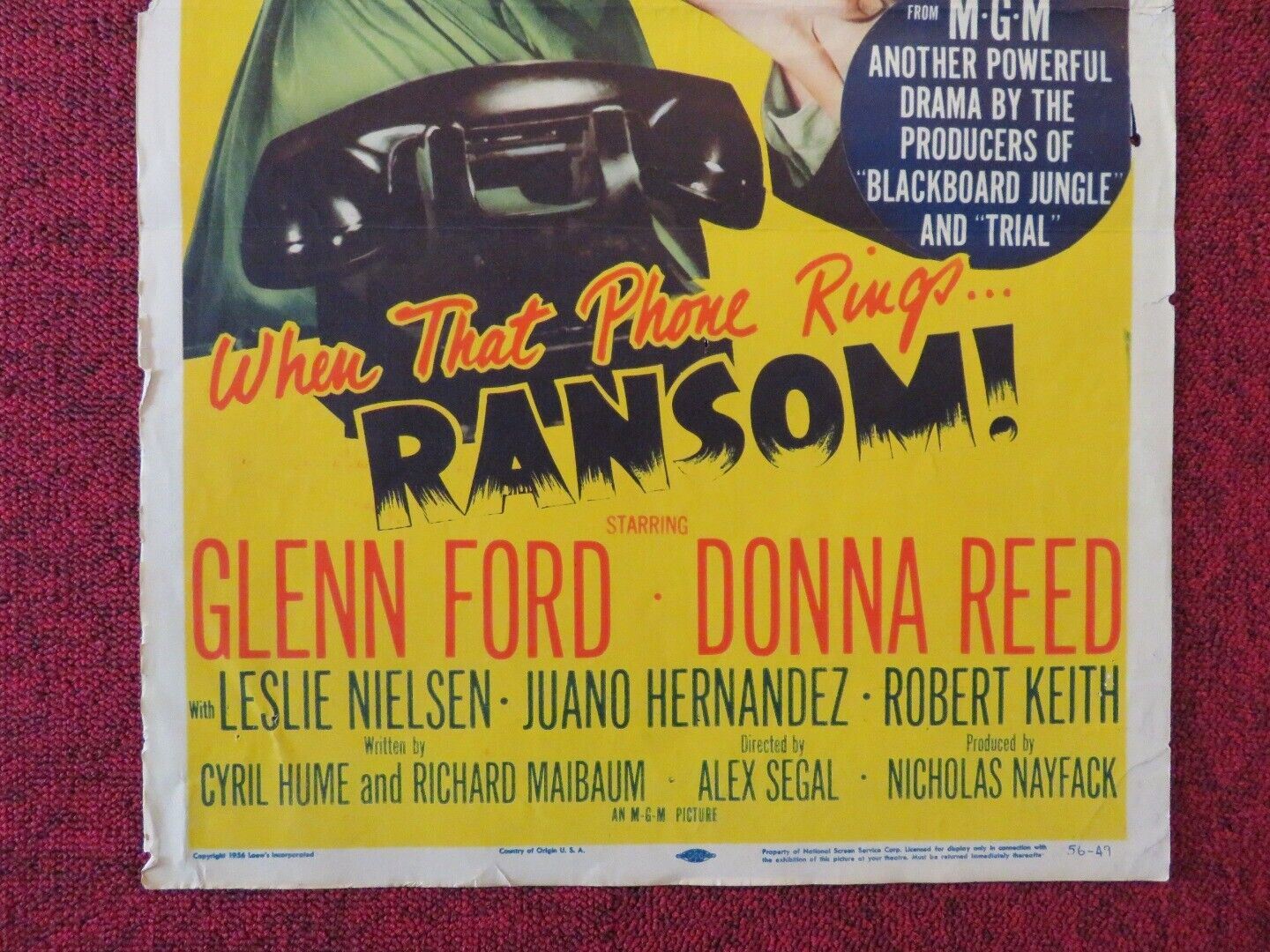 RANSOM! US INSERT (14"x 36") POSTER GLENN FORD DONNA REED 1956