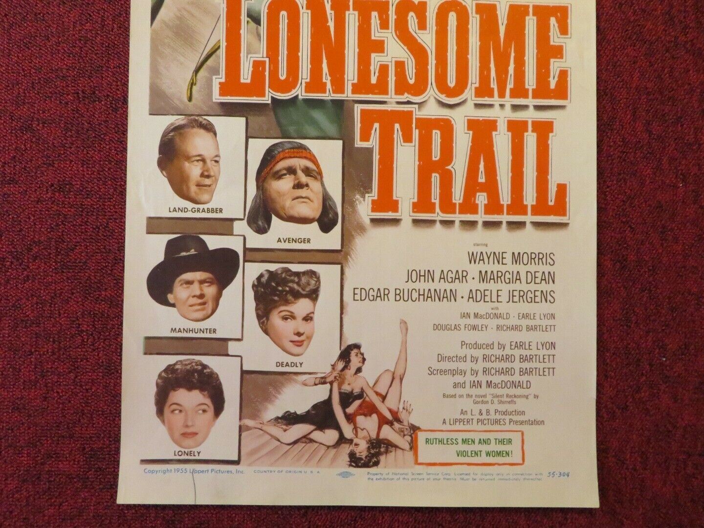 THE LONESOME TRAIL US INSERT (14"x 36") POSTER WAYNE MORRIS JOHN AGAR 1955