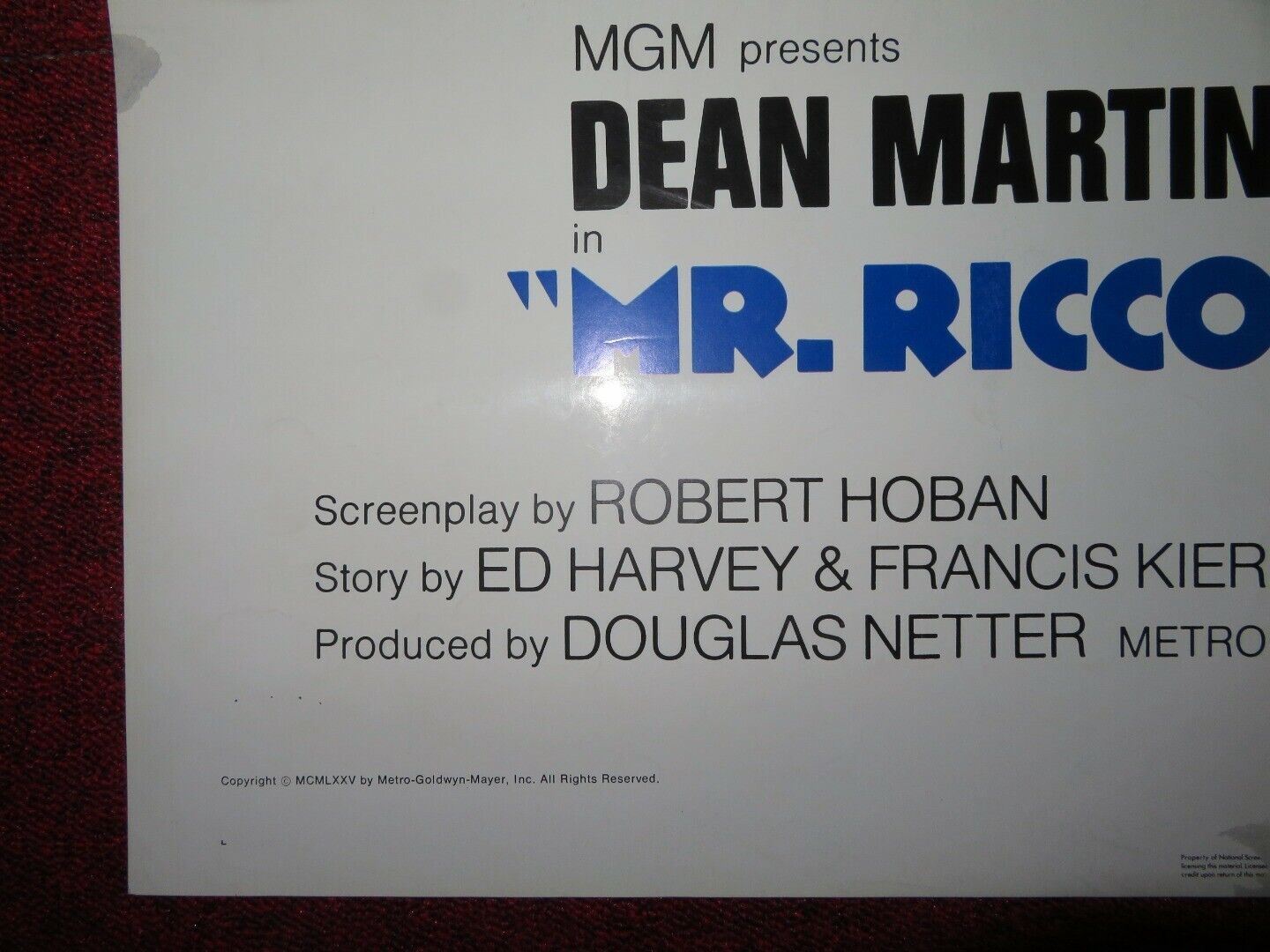 MR RICCO FOLDED US ONE SHEET POSTER DEAN MARTIN EUGENE ROCHE 1975