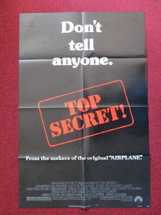 TOP SECRET !  FOLDED US ONE SHEET POSTER VAL KILMER PETER CUSHING 1984