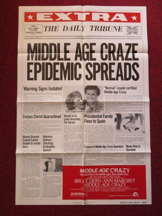 MIDDLE AGE CRAZY  FOLDED US ONE SHEET POSTER ANN-MARGRET BRUCE DERN 1980