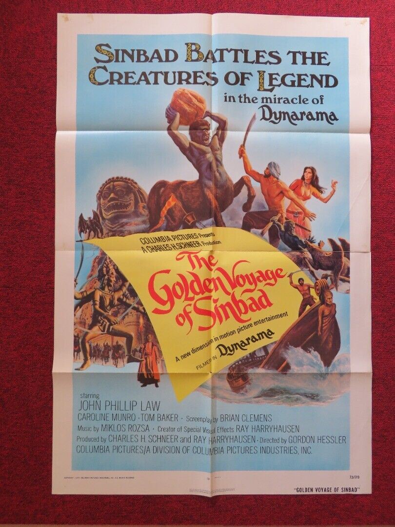 THE GOLDEN VOYAGE OF SINBAD FOLDED US ONE SHEET POSTER JOHN PHILLILP LAW 1973