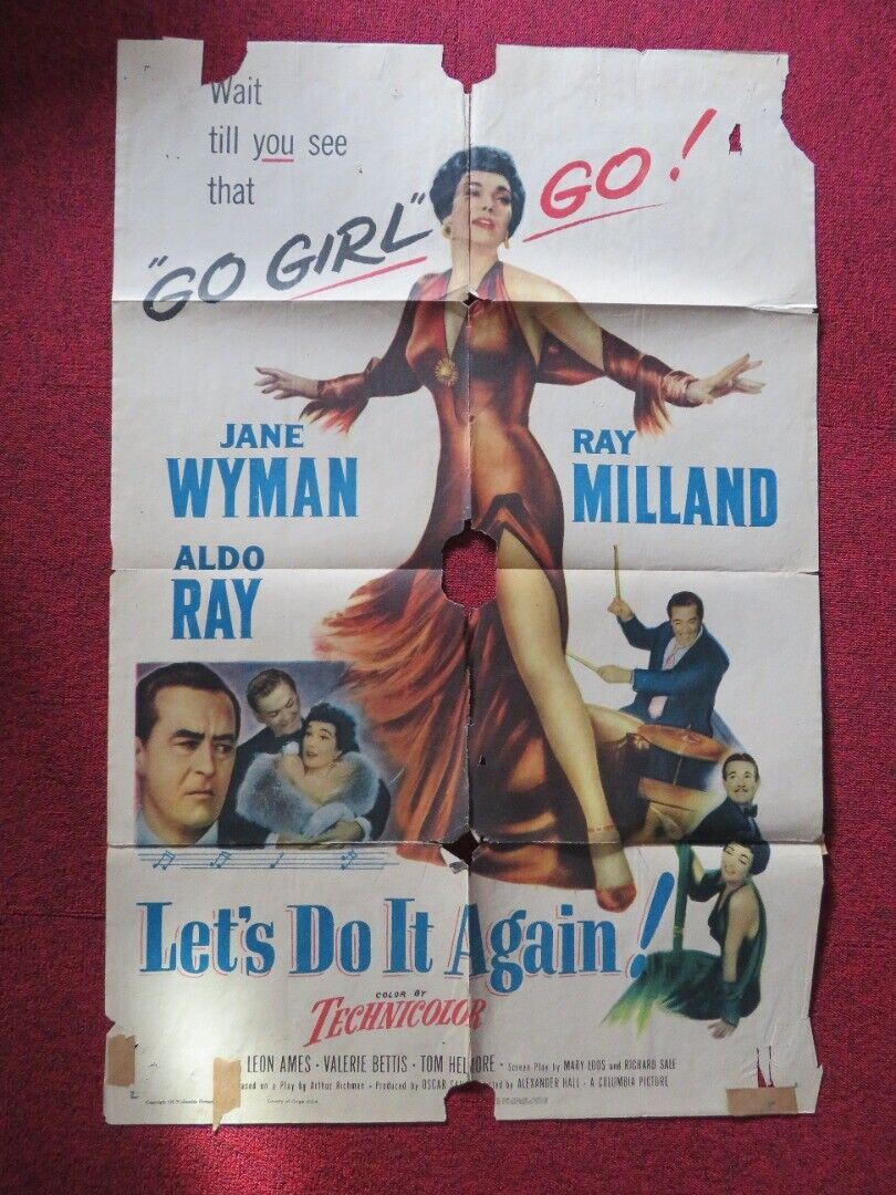 LETS DO IT AGAIN FOLDED US ONE SHEET POSTER JANE WYMAN RAY MILLAND 1953