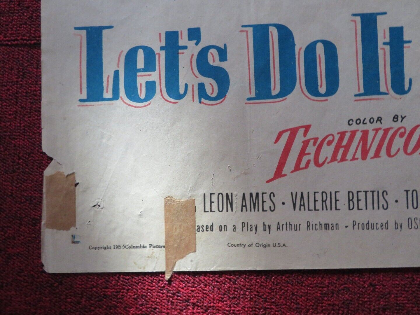 LETS DO IT AGAIN FOLDED US ONE SHEET POSTER JANE WYMAN RAY MILLAND 1953