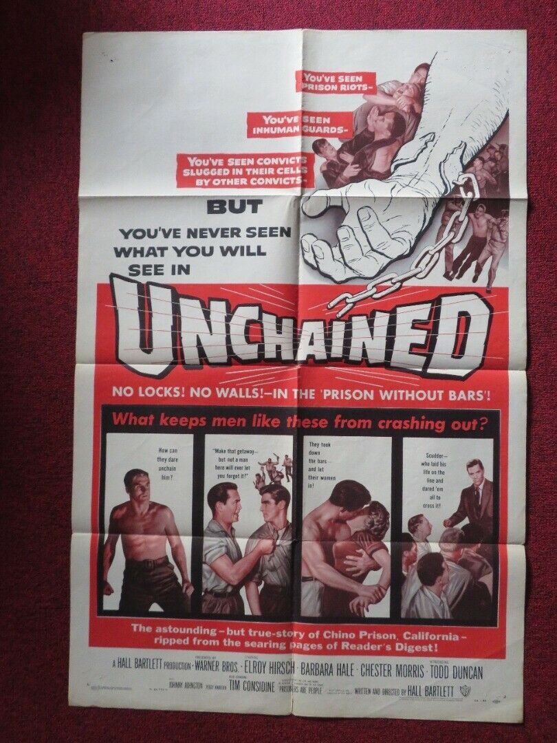 UNCHAINED  FOLDED US ONE SHEET POSTER CHESTER MORRIS ELROY HIRSCH 1955