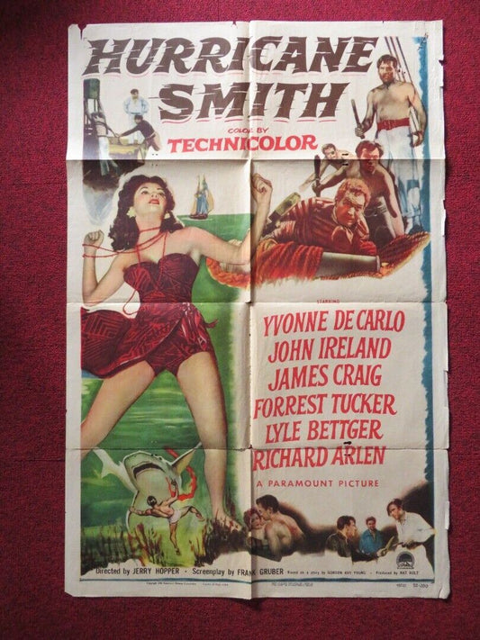 HURRICANE SMITH  FOLDED US ONE SHEET POSTER YVONNE DE CARLO JOHN IRELAND 1952