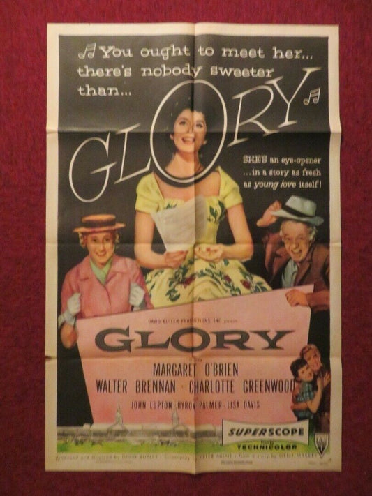 GLORY  FOLDED US ONE SHEET POSTER MARGERET O'BRIEN WALTER BRENNAN 1956