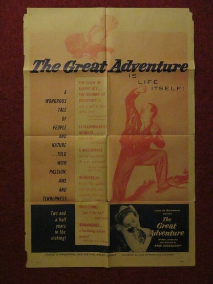 GREAT ADVENTURE FOLDED US ONE SHEET POSTER GUNNAR SJOBERG LUIS VAN ROOTEN 1953