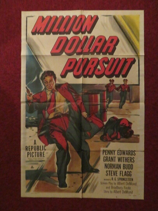 MILLION DOLLAR PURSIUT  FOLDED US ONE SHEET POSTER PENNY EDWARDS 1951