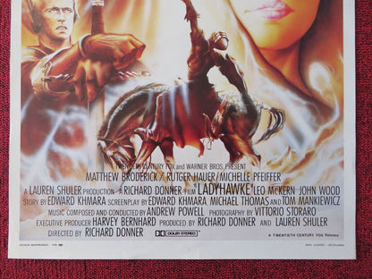 LADYHAWKE BELGIUM (21"x14") POSTER MICHELLE PFEIFFER RUTGER HAUER 1985