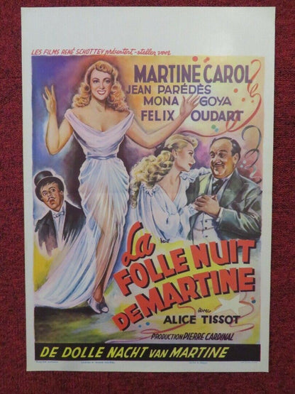 LA FOLLE NUIT DE MARTINE / A NIGHT AT A HONEYMOON BELGIUM (20.5"x14") POSTER '50