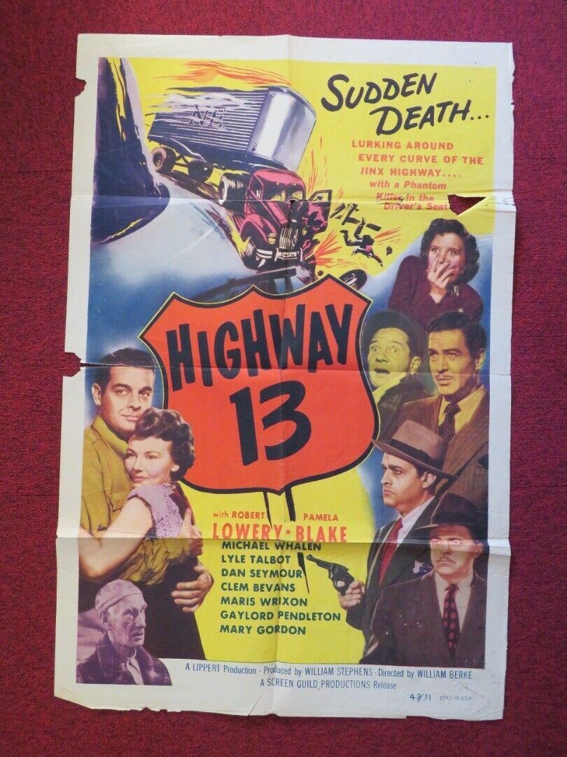 HIGHWAY 13  FOLDED US ONE SHEET POSTER ROBERT LOWERY PAMELA BLAKE 1948