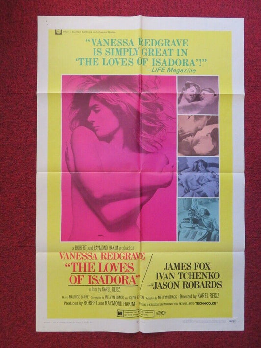 ISADORA FOLDED US ONE SHEET POSTER VANESSA REDGRAVE JOHN FRASER 1969