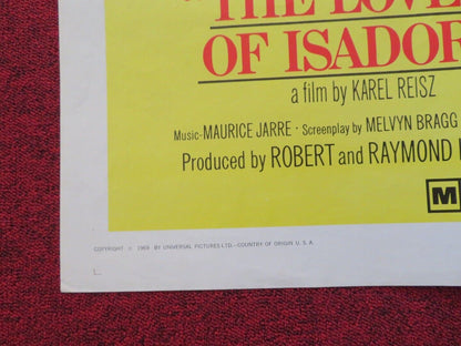 ISADORA FOLDED US ONE SHEET POSTER VANESSA REDGRAVE JOHN FRASER 1969