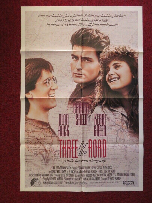 THREE FOR THE ROAD FOLDED US ONE SHEET POSTER KERRI GREEN CHARLIE SHEEN 1987