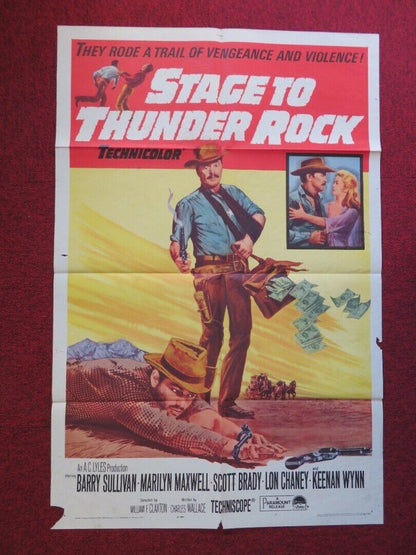 STAGE TO THUNDER ROCK  FOLDED US ONE SHEET POSTER BARRY SULLIVAN 1964