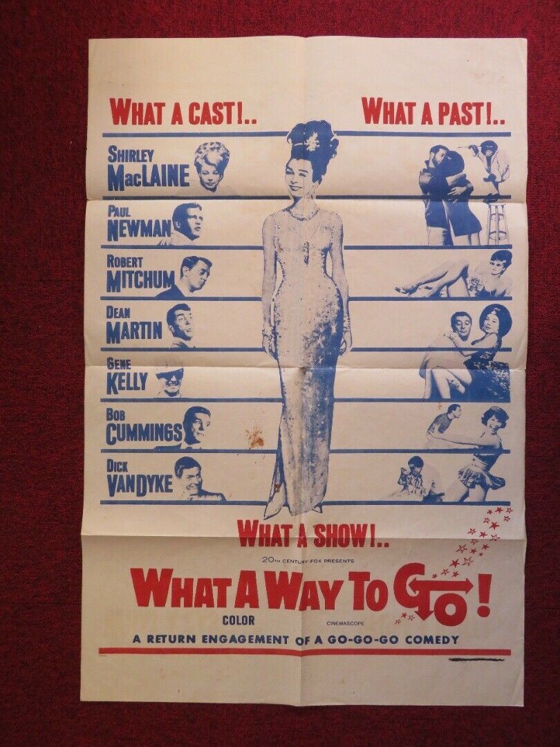 WHAT A WAY TO GO  FOLDED US ONE SHEET POSTER SHIRLEY MACLAINE PAUL NEWMAN 1964