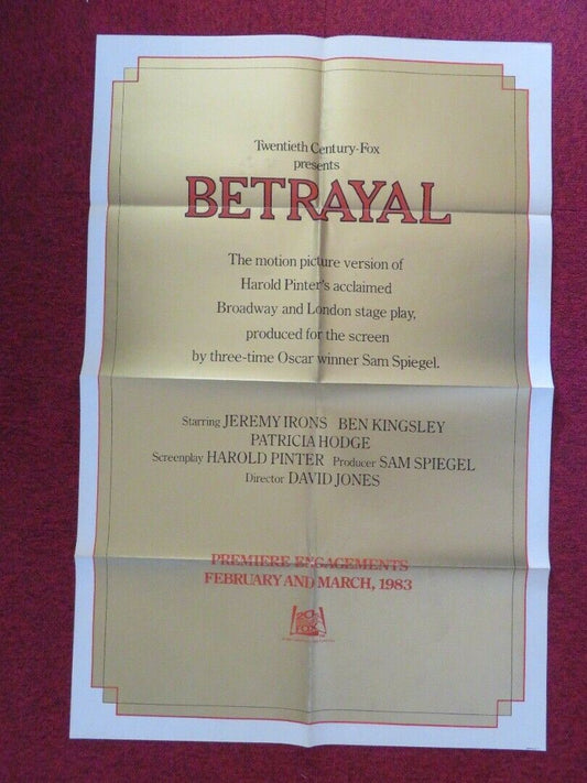 BETRAYAL FOLDED US ONE SHEET POSTER JEREMY IRONS BEN KINGSLEY 1983