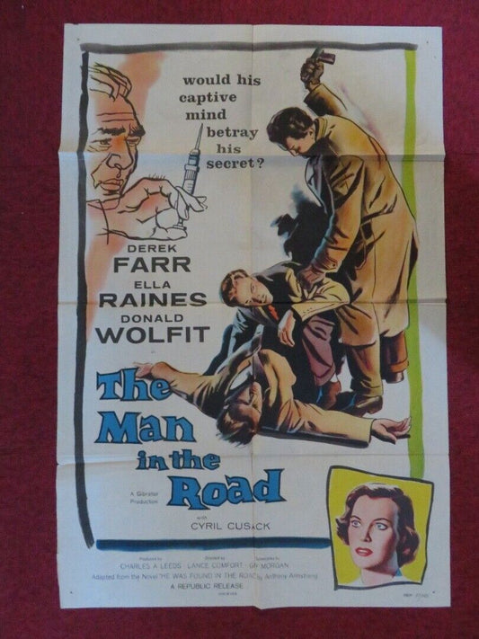 THE MAN IN THE ROAD FOLDED US ONE SHEET POSTER DEREK FARR ELLA RAINES 1956