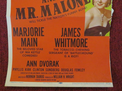 MRS O'MALLEY AND MR MALONE US INSERT (14"x 36") POSTER MARJORIE MAIN 1950