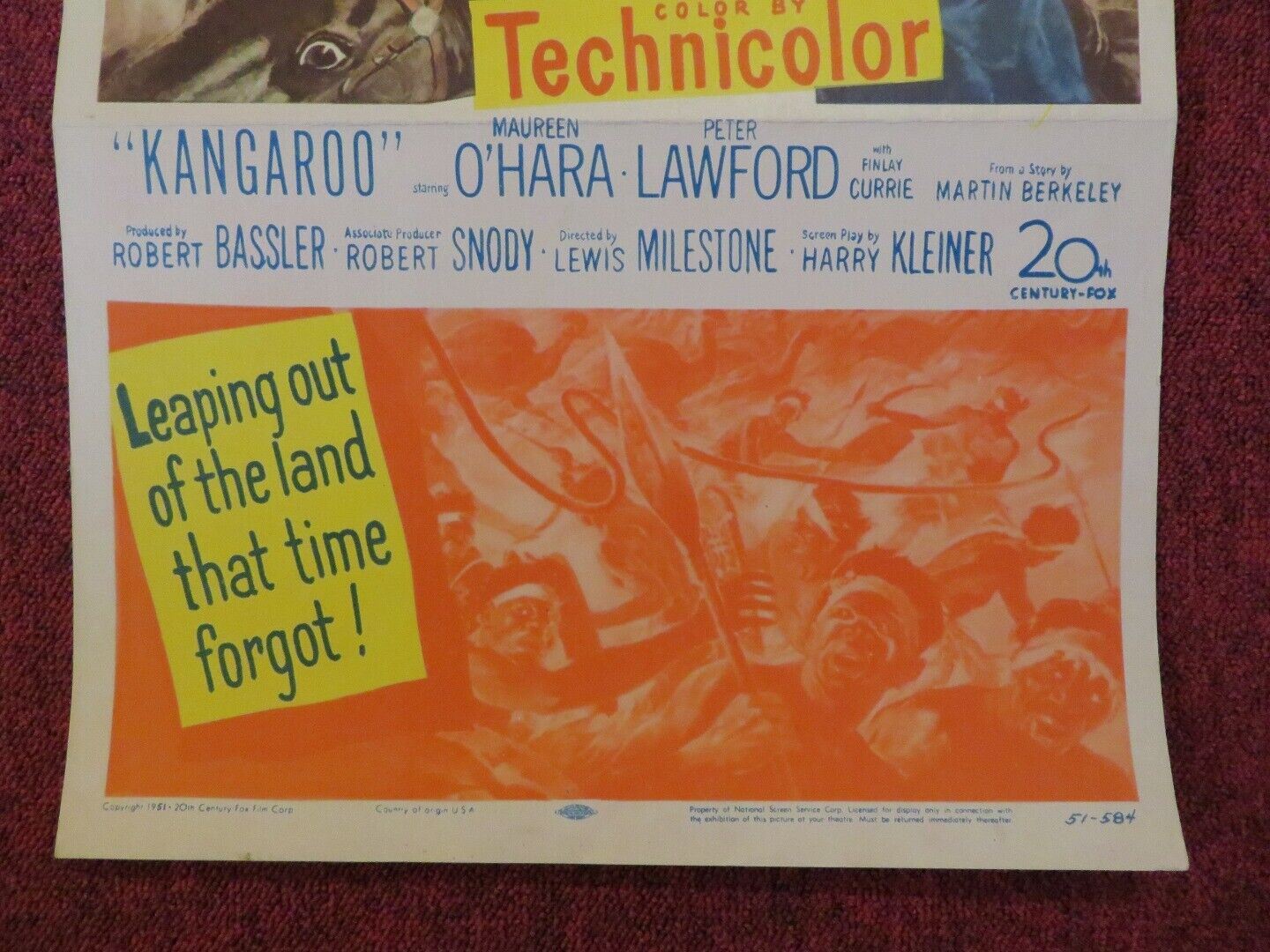 KANGAROO US INSERT (14"x 36") POSTER MAUREEN O'HARA PETER LAWFORD 1952