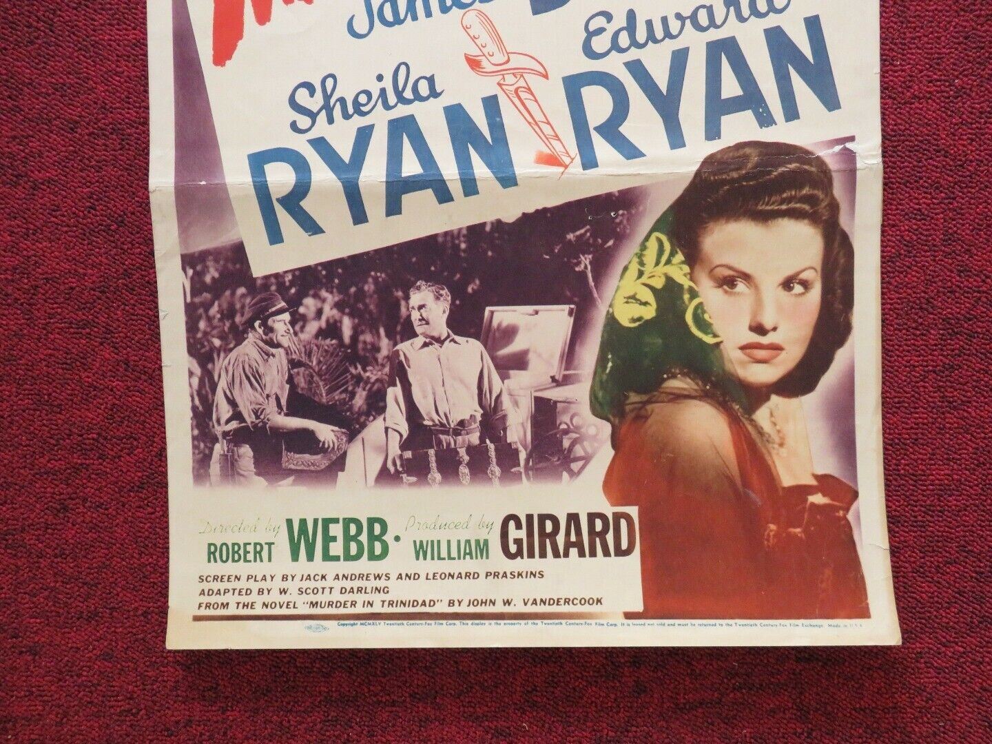 THE CARIBBEAN MYSTERY US INSERT (14"x 36") POSTER JAMES DUNN SHEILA RYAN 1945