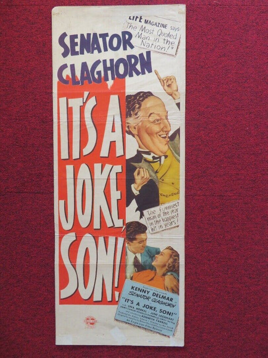 IT'S A JOKE SON US INSERT (14"x 36") POSTER KENNY DELMAR UNA MERKEL 1947