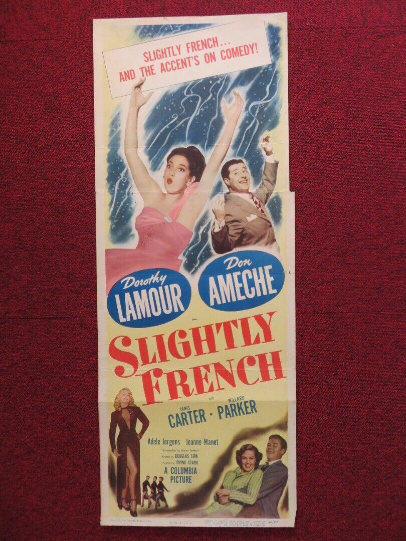 SLIGHTLY FRENCH  US INSERT (14"x 36") POSTER DOROTHY LAMOUR DON AMECHE 1948