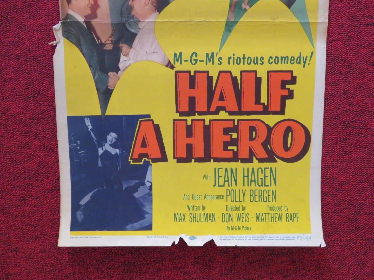 HALF A HERO   US INSERT (14"x 36") POSTER RED SKELTON JEAN HAGEN 1953