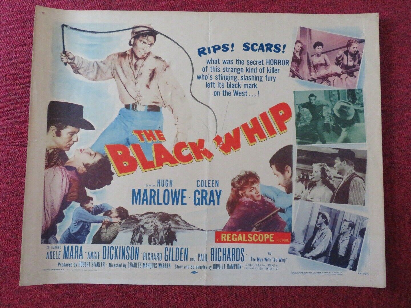 THE BLACK WHIP US HALF SHEET (22"x 28") POSTER HUGH MARLOWE COLEEN GRAY 1956