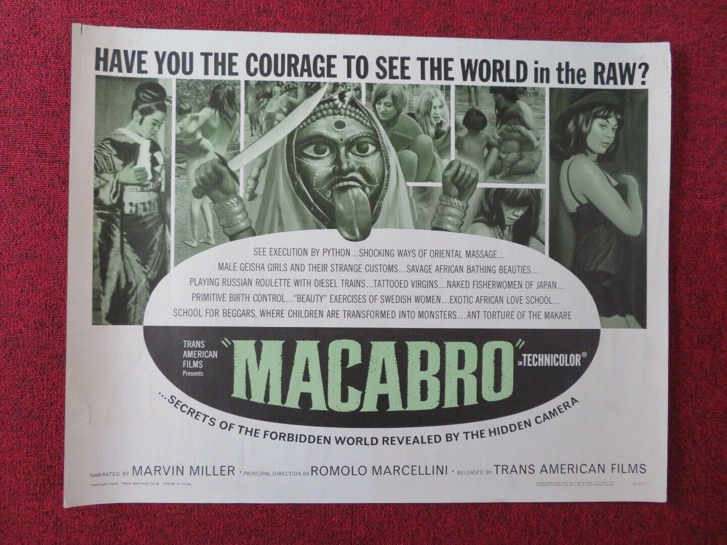 MACABRO / I tabù n. 2 US HALF SHEET (22"x 28") POSTER MARVIN MILLER 1966