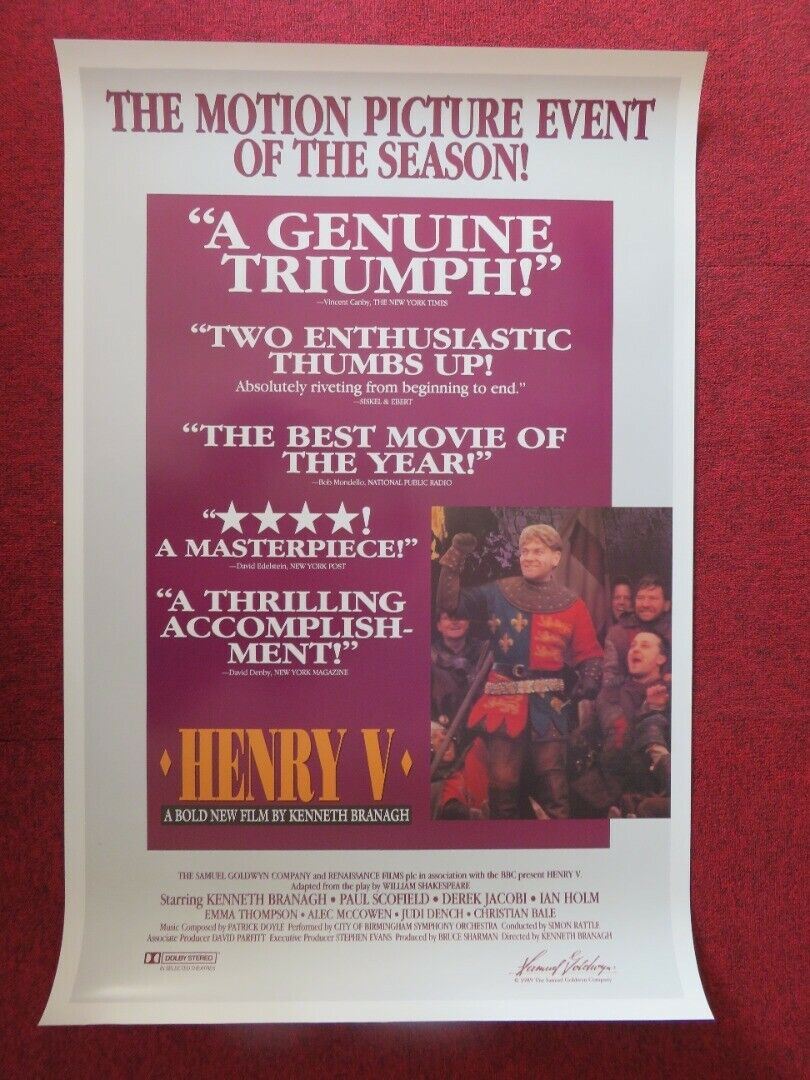 HENRY V  US ONE SHEET ROLLED POSTER KENNETH BRANAGH 1989