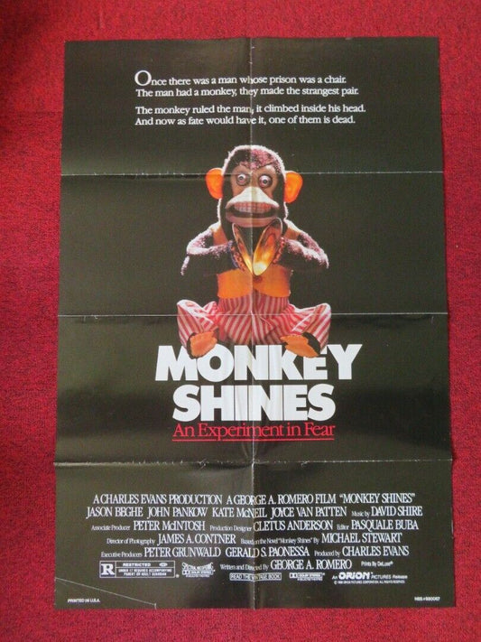 MONKEY SHINES  FOLDED US ONE SHEET POSTER GEORGE A. ROMERO 1988