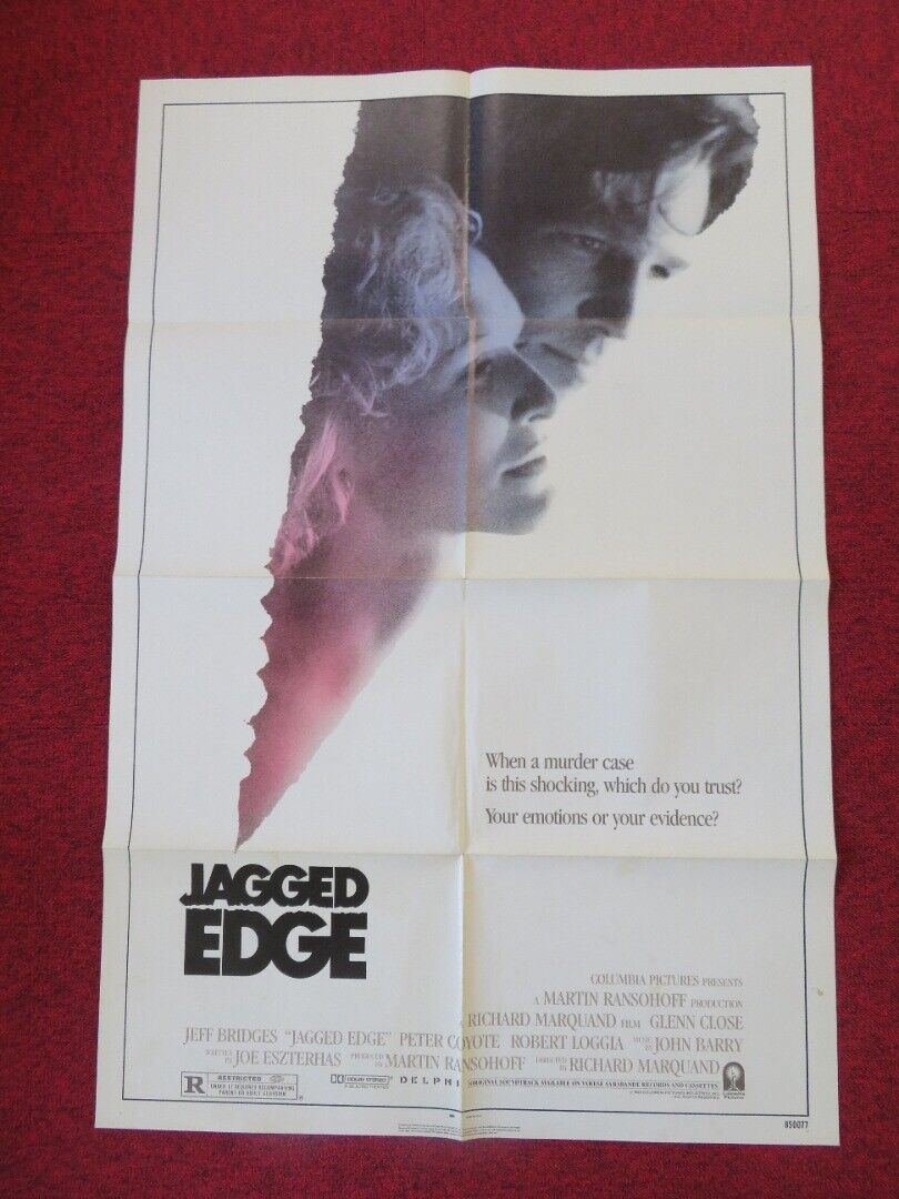 JAGGED EDGE FOLDED US ONE SHEET POSTER GLENN CLOSE JEFF BRIDGES 1985