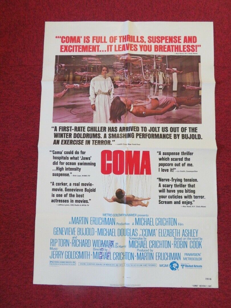 COMA -REVIEW  FOLDED US ONE SHEET POSTER MICHAEL CRICHTON  MICHAEL DOUGLAS 1977