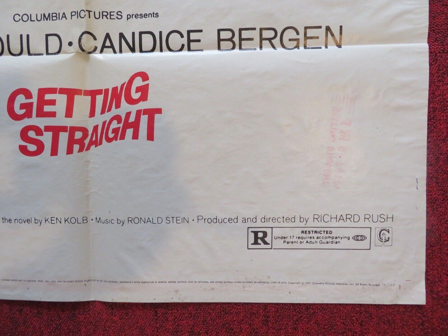 GETTING STRAIGHT  FOLDED US ONE SHEET POSTER ELLIOT GOULD CANDICE BERGEN 1970