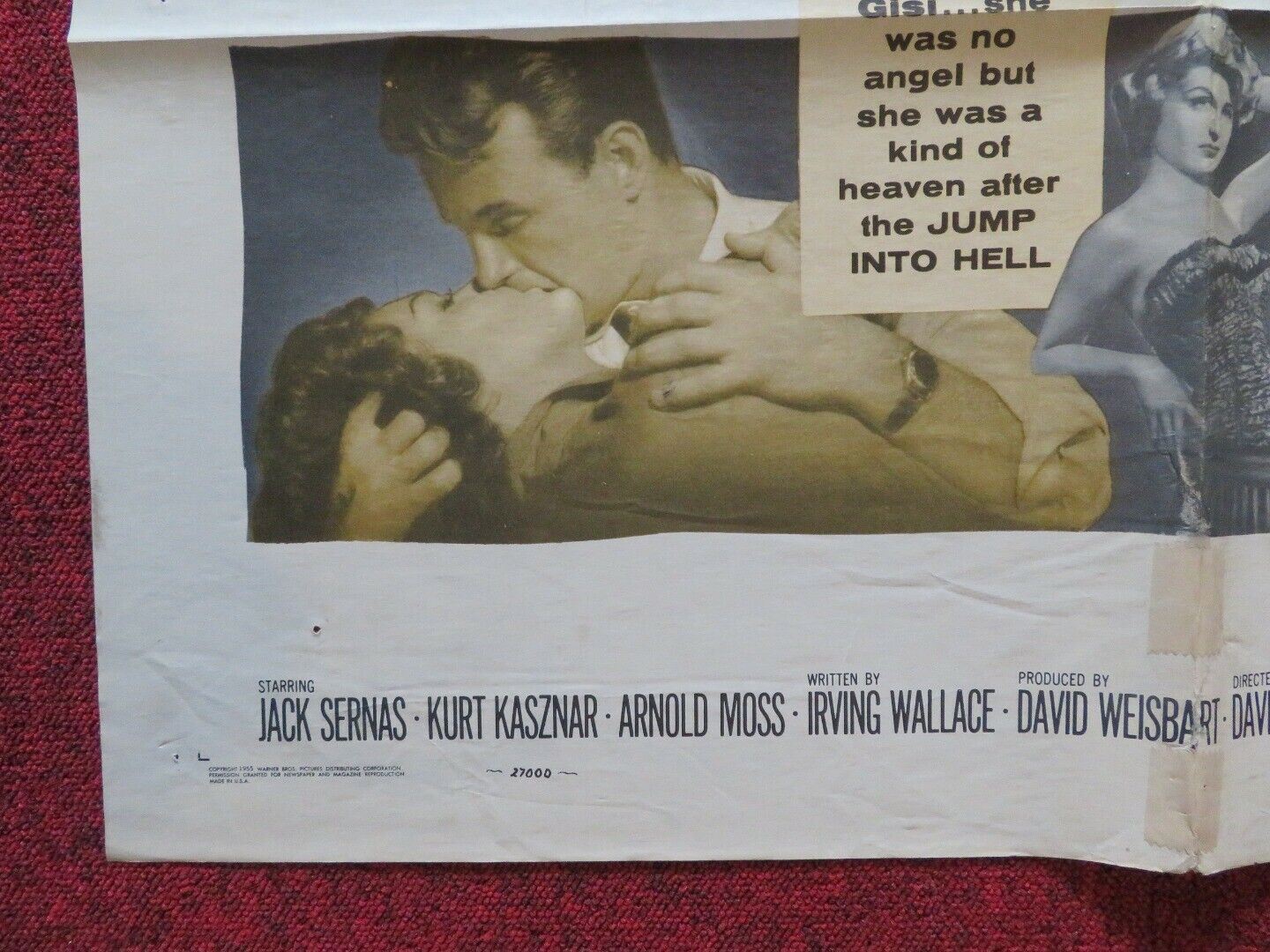 JUMP INTO HELL FOLDED US ONE SHEET POSTER JACQUES SERNAS KURT KASNAR 1955