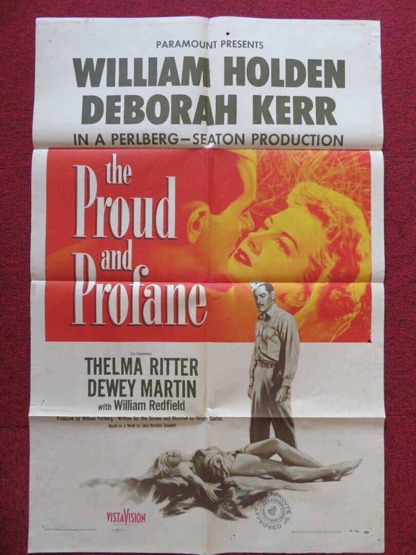 PROUD AND PROFANE FOLDED US ONE SHEET POSTER WILLIAM HOLDEN DEBORAH KERR 1956