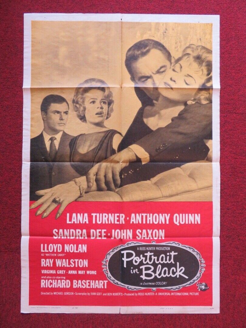 PORTRAIT IN BLACK FOLDED US ONE SHEET POSTER LANA TURNER ANTHONY QUINN 1960